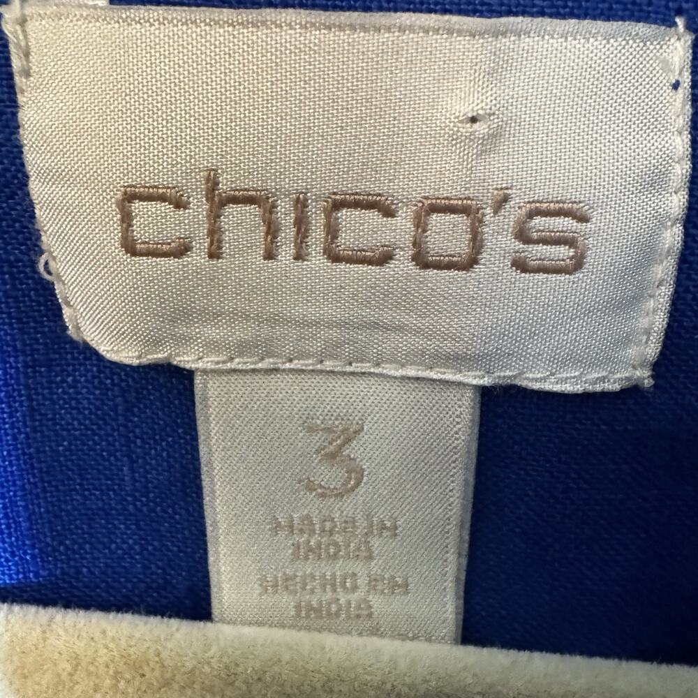 Chico’s Cobalt Blue Jacket Shacket Sz 3 (XL, 14-16) 100% Linen Women's High Neck - Picture 5 of 12